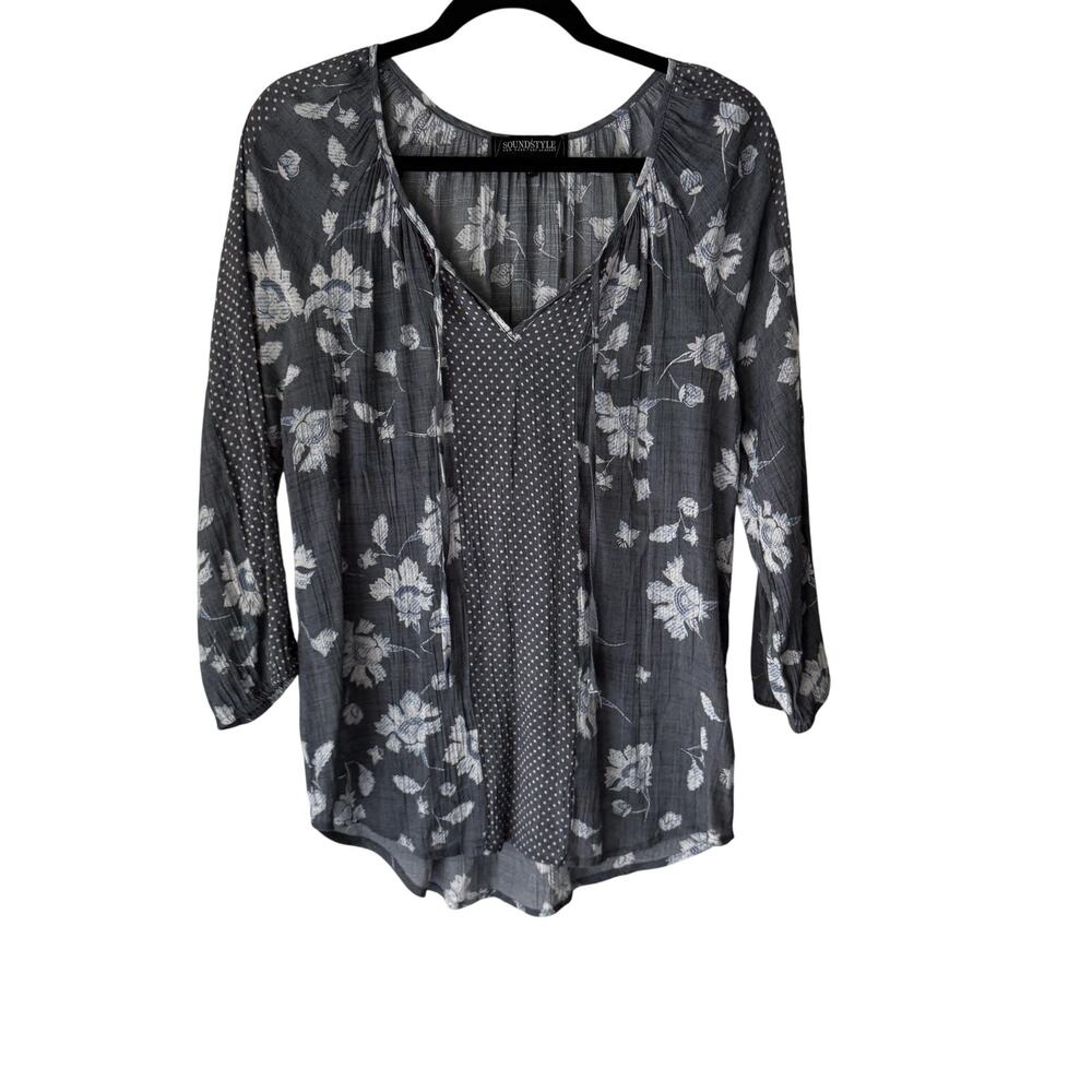 Soundstyle Blouse Peasant Medium Floral‎ Print Lightweight 3/4 Sleeve Boho Top